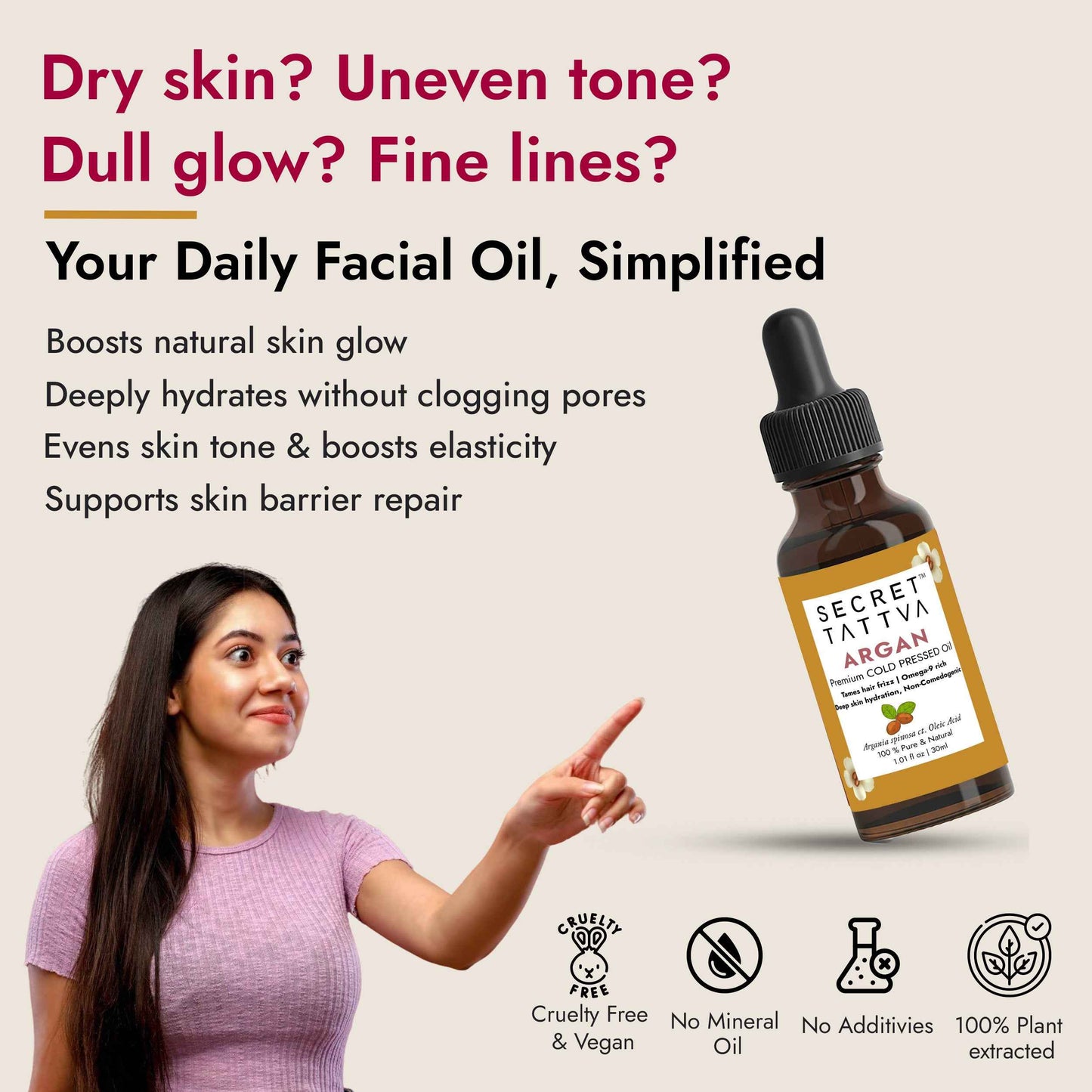 Argan Oil for Skin Glow & Dry Frizzy Hair - Barrier Repair Solution
