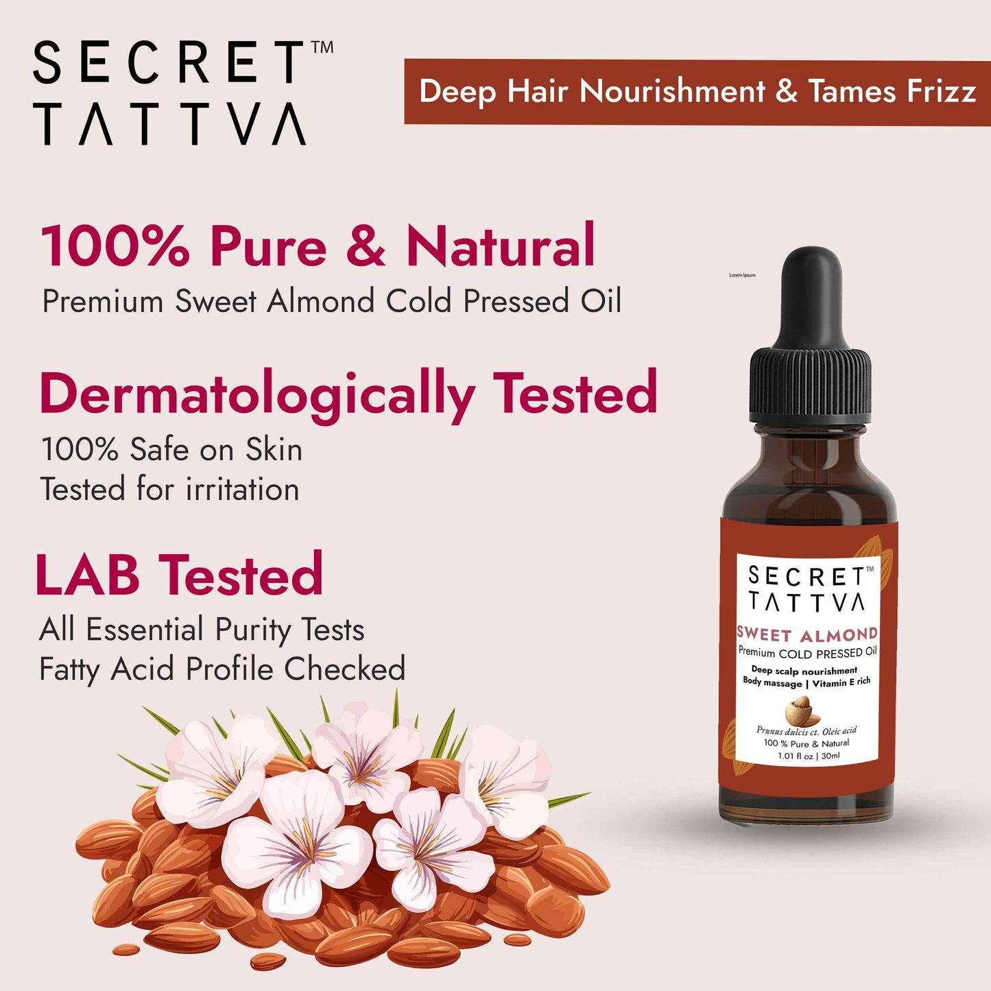 Sweet Almond for Hair Nourishment, Vitamin E rich, Fine lines