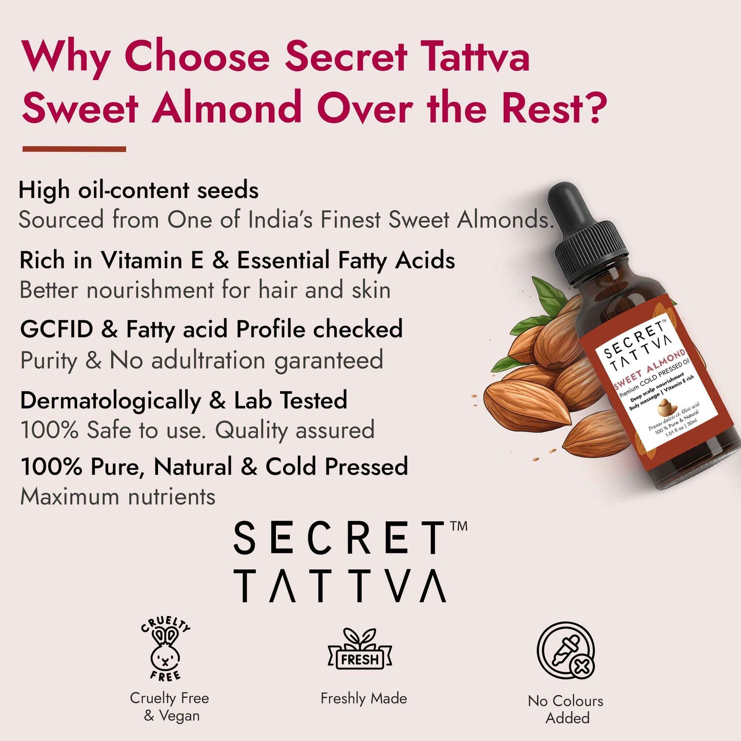 Sweet Almond for Hair Nourishment, Vitamin E rich, Fine lines