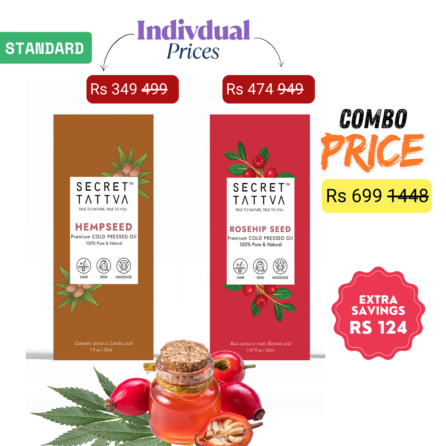 Hempseed and Rosehip oil combo offer